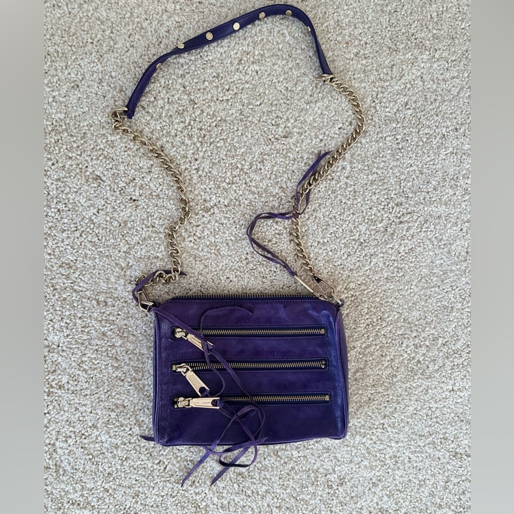 Rebecca Minkoff Purple Leather Moto 3 Zip Crossbody Bag
